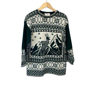 Vintage Christmas Sweater Womens Size Medium SML Sport LTD Green Reindeer